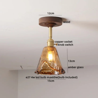 DecorBites™ Amber Glass LED Ceiling Light Modern Wood Canopy Kids Room Fixture