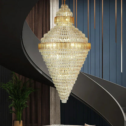 DecorBites™ Elegant Duplex Crystal Chandelier Spiral Staircase High Living Room Light