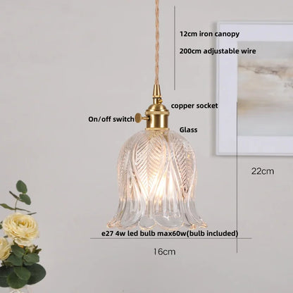 DecorBites™ Glass Copper LED Pendant Lamp with Wire Adjustment & Knob Switch