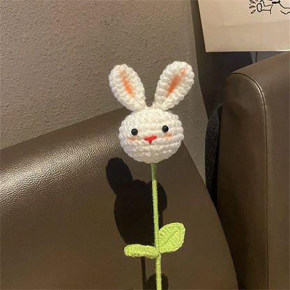 DecorBites™ Knitted Sunflower & Rabbit Bouquet: Handmade Crochet DIY Home Decor & Gift