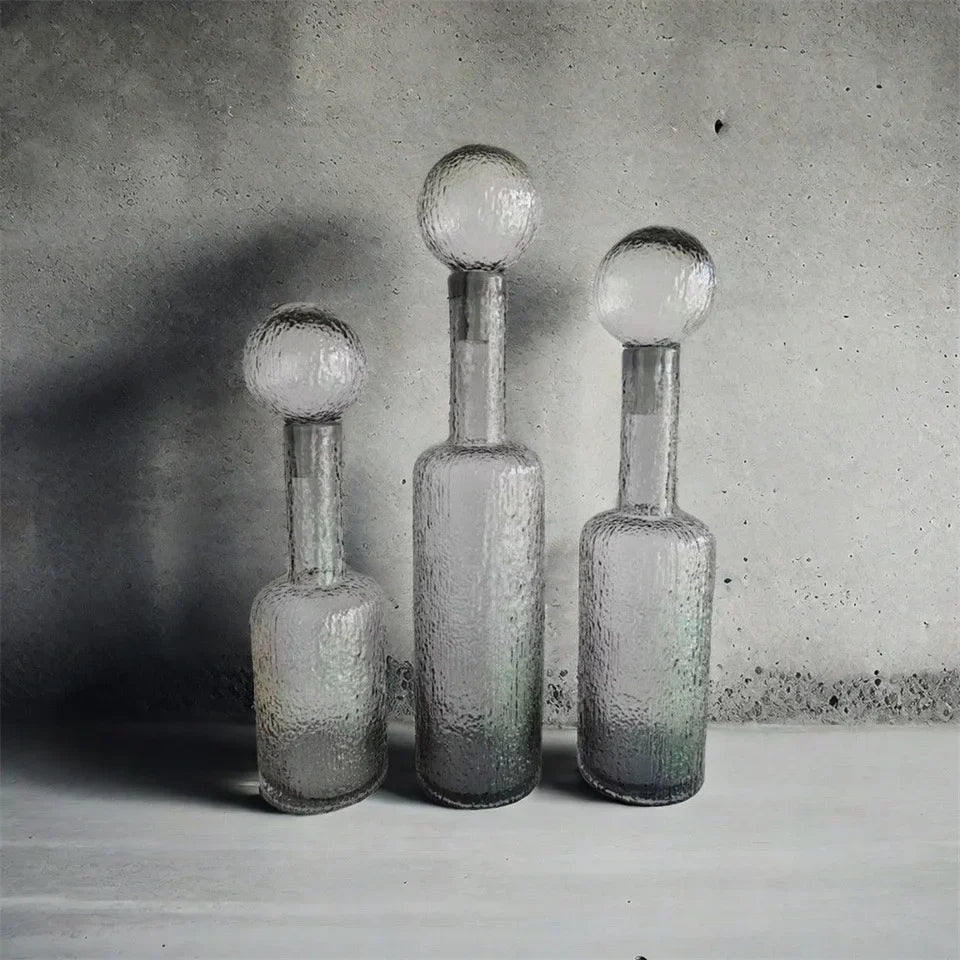 DecorBites™ Grey Round Glass Vase Hammer Lid Terrarium Home Decoration