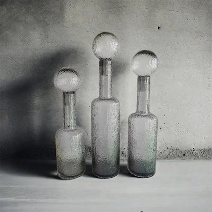 DecorBites™ Grey Round Glass Vase Hammer Lid Terrarium Home Decoration