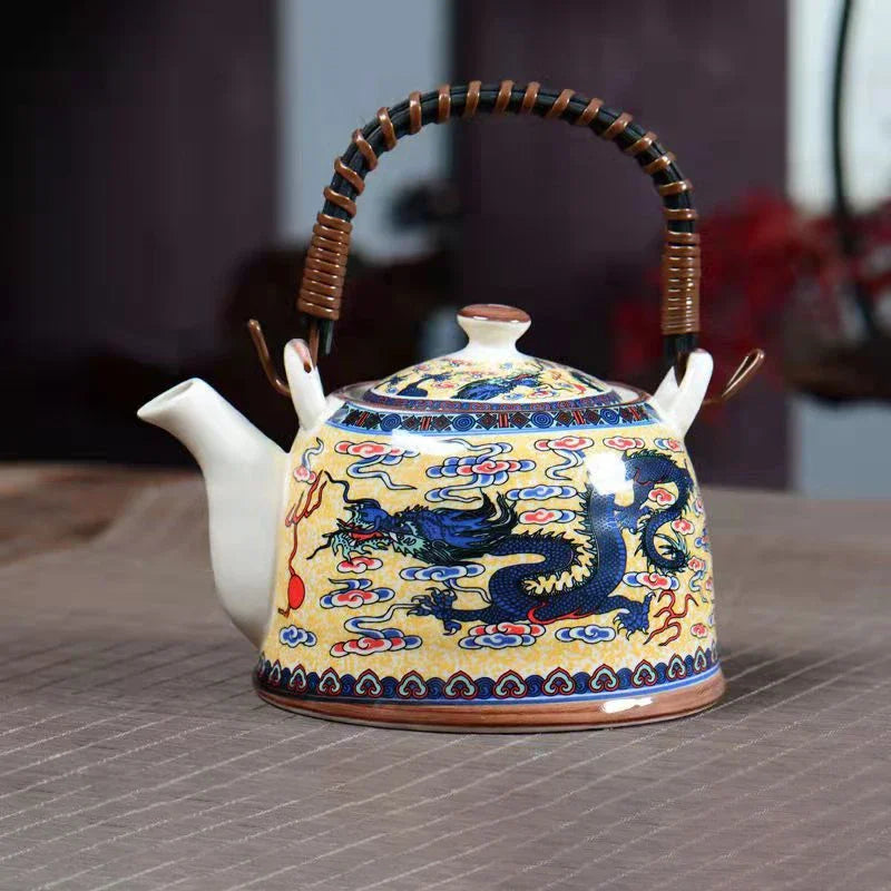 DecorBites™ Blue and White Porcelain Teapot 900ml Clay Heated Kettle Puer Tea Cup Set