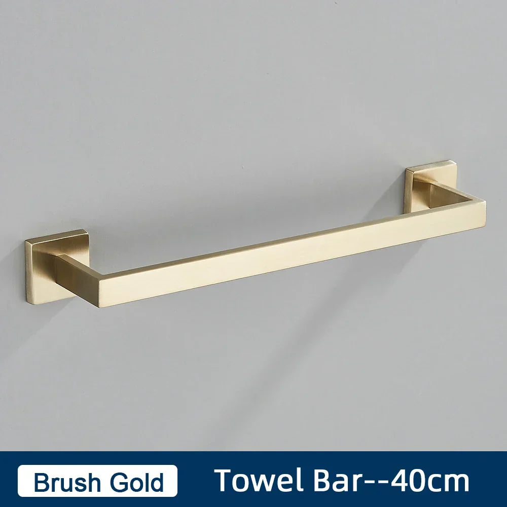 DecorBites™ Black Stainless Steel Bathroom Accessories Set: Towel Bar, Paper Holder, Hook & Bath Rack