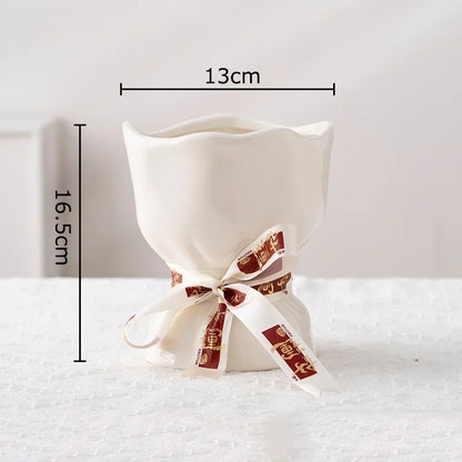 DecorBites™ Lovely Ribbon Ceramic Vase Set for Cute Room Aesthetic Decor