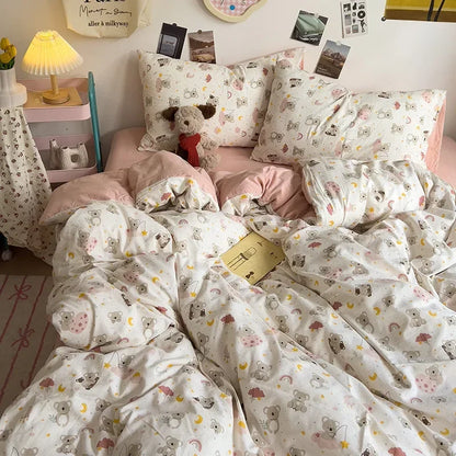 DecorBites™ Cartoon Style Printed Comforter Set 4Pcs Lightweight Duvet Kits Bedding Set