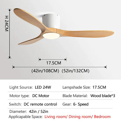 DecorBites™ 52" Low Floor Fan Lights Wood Blade Remote Control Ceiling Fan Strong Winds