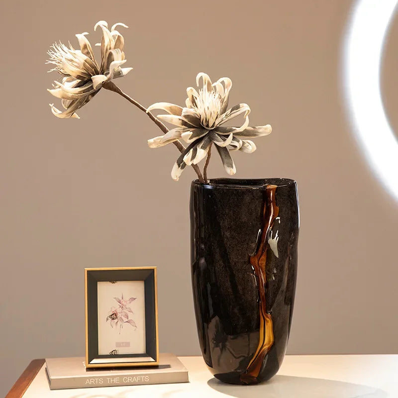 DecorBites™ Black Glass Vase Flower Pot for Terrarium Room Decoration and Floral Arrangement