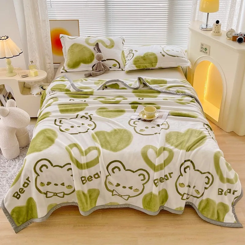 DecorBites™ Cartoon Print Flannel Sofa Cover – Lightweight Plush Blanket for Adults