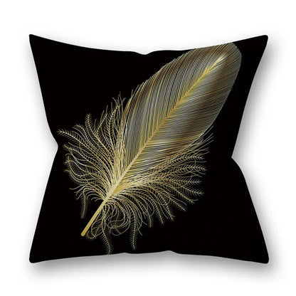 45x45cm Golden Leaves Pillow Cases by DecorBites™ - Nordic Ins Black Sofa Decor