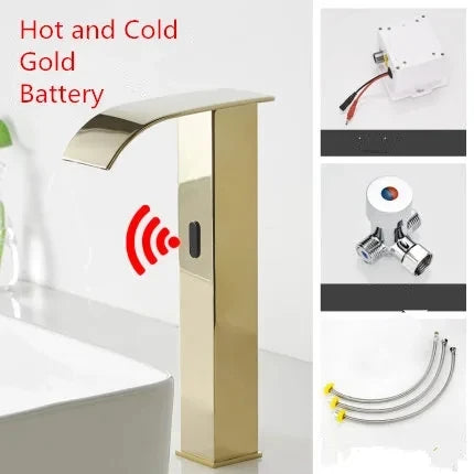 DecorBites™ Black Sensor Waterfall Basin Faucet - Automatic Touchless Hot Cold Water Mixer