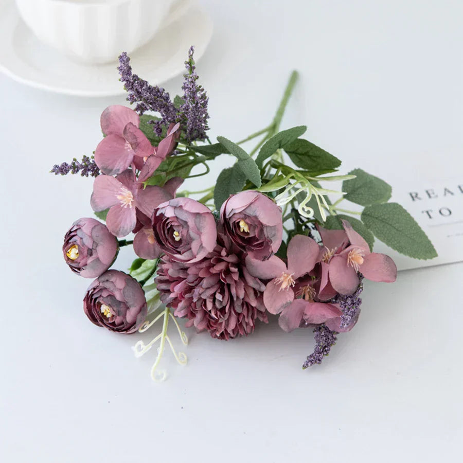 DecorBites™ Artificial Hydrangea Tea Rose Bouquet for Home Decor and DIY Wedding Bouquets