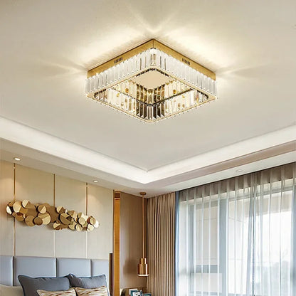 DecorBites™ Crystal LED Dimmable Ceiling Lights: Modern Square Steel Fixture for Living Room