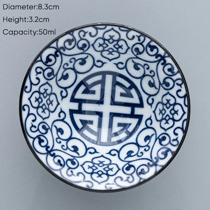 DecorBites™ Blue & White Ceramic Kung Fu Tea Cup, Japanese Style Porcelain Sake Espresso Mug