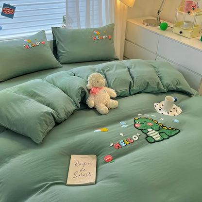 DecorBites™ Cartoon Pattern Embroidered Bedding Sets: Cozy, Soft, and Breathable for Kids and Adults
