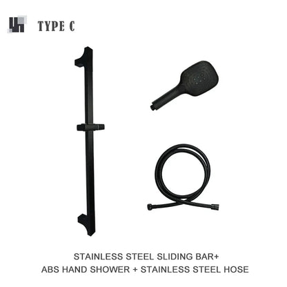DecorBites™ Black Shower Slider Adjustable Rail Set 3 Functions Simple Style 1.5M Hose