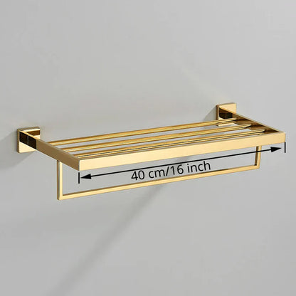 DecorBites™ Gold Bathroom Hardware Set: Hook, Towel Rail, Bar, Shelf, Tissue Holder & More
