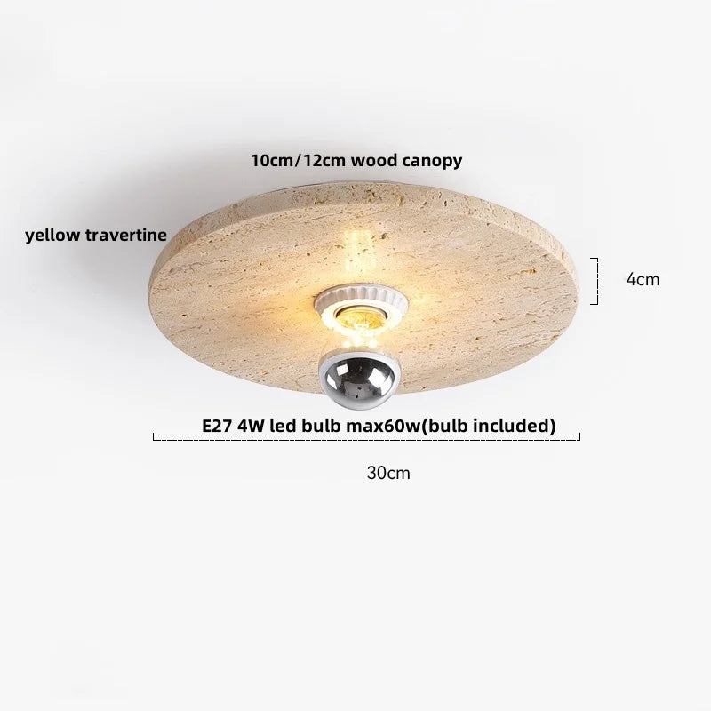 DecorBites™ Ellipse Stone LED Ceiling Light Natural Travertine Lamp Plafon