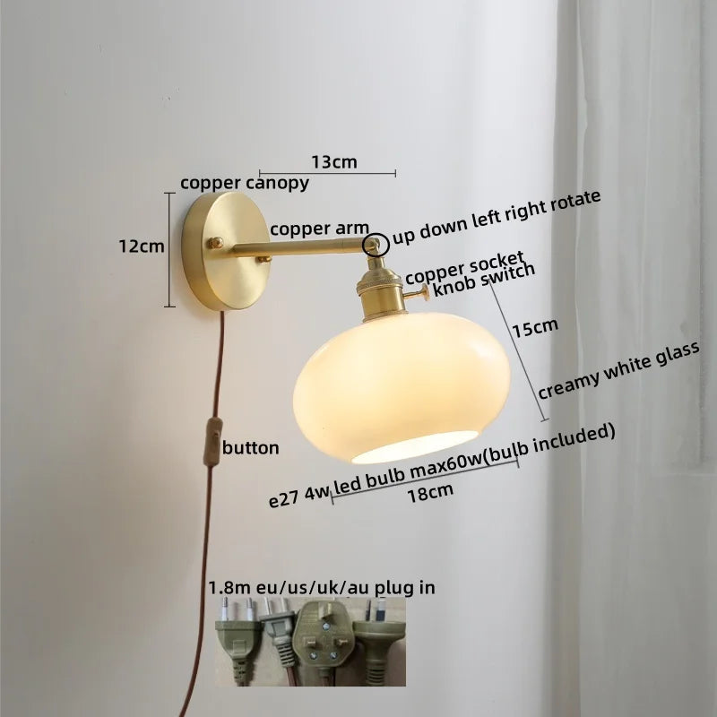 DecorBites™ Ceramic Copper LED Wall Light with Pull Chain Switch for Modern Nordic Home Decor
