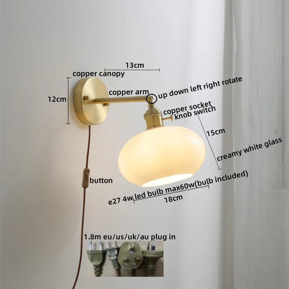 DecorBites™ Ceramic Copper LED Wall Light with Pull Chain Switch for Modern Nordic Home Decor