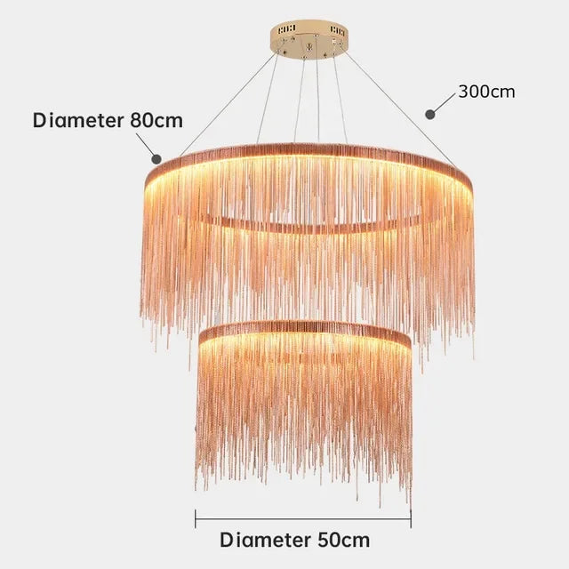 DecorBites™ Gold Chain Chandelier Pendant Light w/ Remote, Modern Tassel Design for Kitchen & Living Room