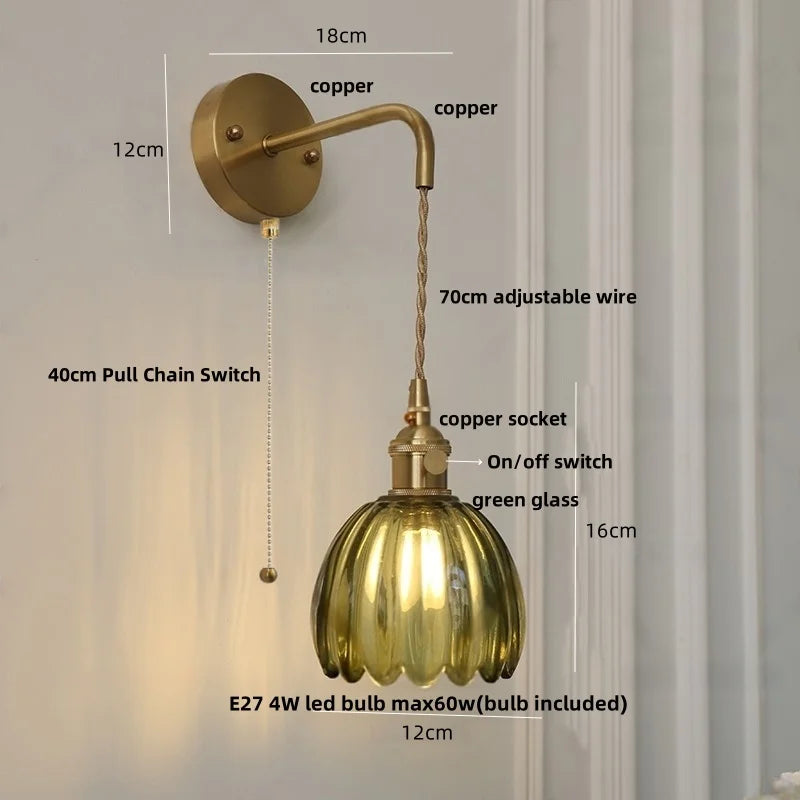 DecorBites™ Glass Adjustable LED Wall Lamp with Pull Chain Switch, Modern Nordic Design