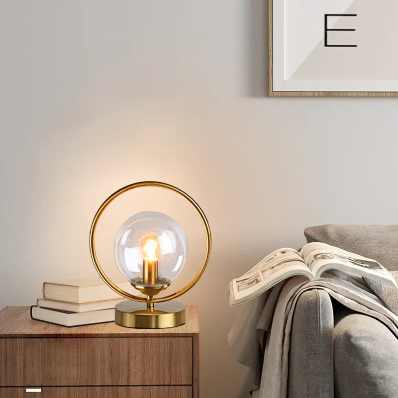 DecorBites™ LED Glass Ball Brass Ring Table Lamp for Stylish Living and Bedroom Lighting