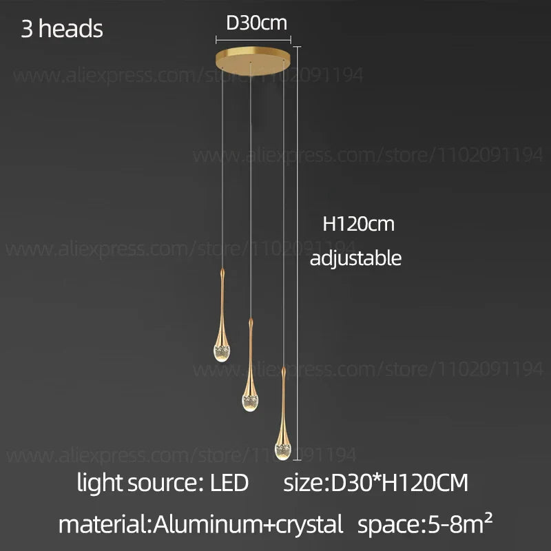 DecorBites™ Crystal Chandelier: Modern LED Hanging Lamp for Living Room, Villa, and Staircase