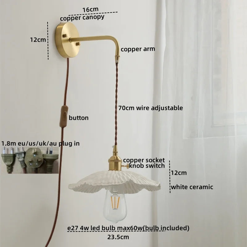 DecorBites™ Ceramic Copper LED Wall Lamp with Pull Chain Switch for Modern Style Interiors