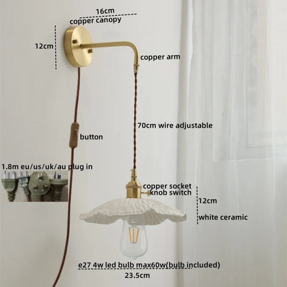 DecorBites™ Ceramic Copper LED Wall Lamp with Pull Chain Switch for Modern Style Interiors