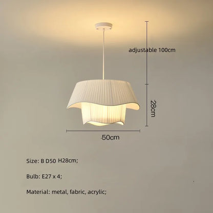DecorBites™ Creamy Style E27 Chandelier Bedroom Pendant Lights: Minimalist White Fabric LED Lamps