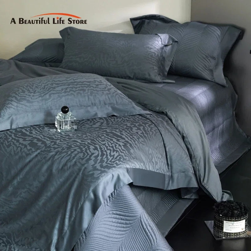 ™ Luxe Egyptian Cotton Jacquard Bedding Set: Duvet, Bedspread, Sheet, Pillowcases