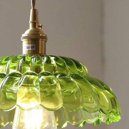 DecorBites™ LED Pendant Lamp with Adjustable Wire, Copper Socket, Walnut Wood, Green Glass