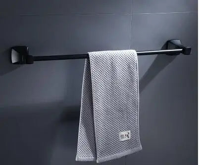 DecorBites™ Aluminum Black Bathroom Hardware Set: Towel Holder, Paper Holder, Corner Shelf, Towel Rack, Toilet Brush Holder