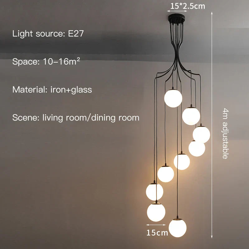 DecorBites™ Glass Ball LED Chandelier, Modern Minimalist Loft Villa Staircase Decor