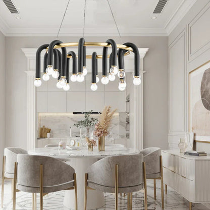 DecorBites™ Black U Shape Tube Gold Ring Chandelier for Foyer Dining Room Lighting