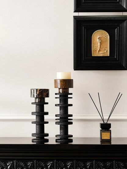 DecorBites™ Black Marble Pillar Candlestick for Elegant Table Centerpieces