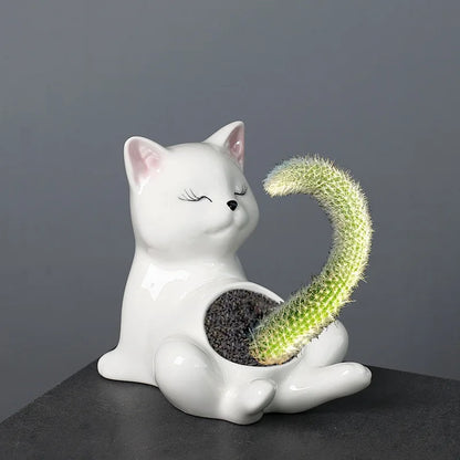 DecorBites™ Cartoon Kitten Ceramic Flowerpot Succulent Cat Plant Pot Garden Decor