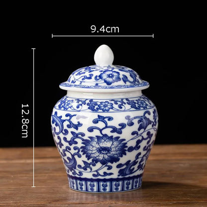 DecorBites™ Blue White Porcelain Tea Canister Organizer Box Coffee Container Caddy Jar