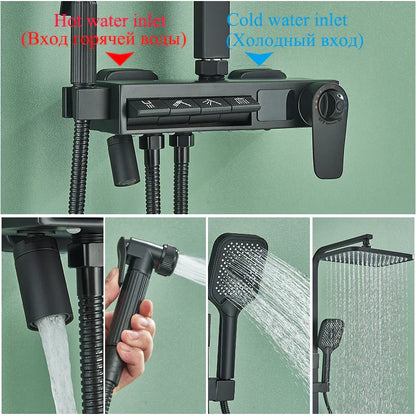 DecorBites™ Digital Display Thermostatic Shower Faucet Set with Rainfall Shower Column in Chrome
