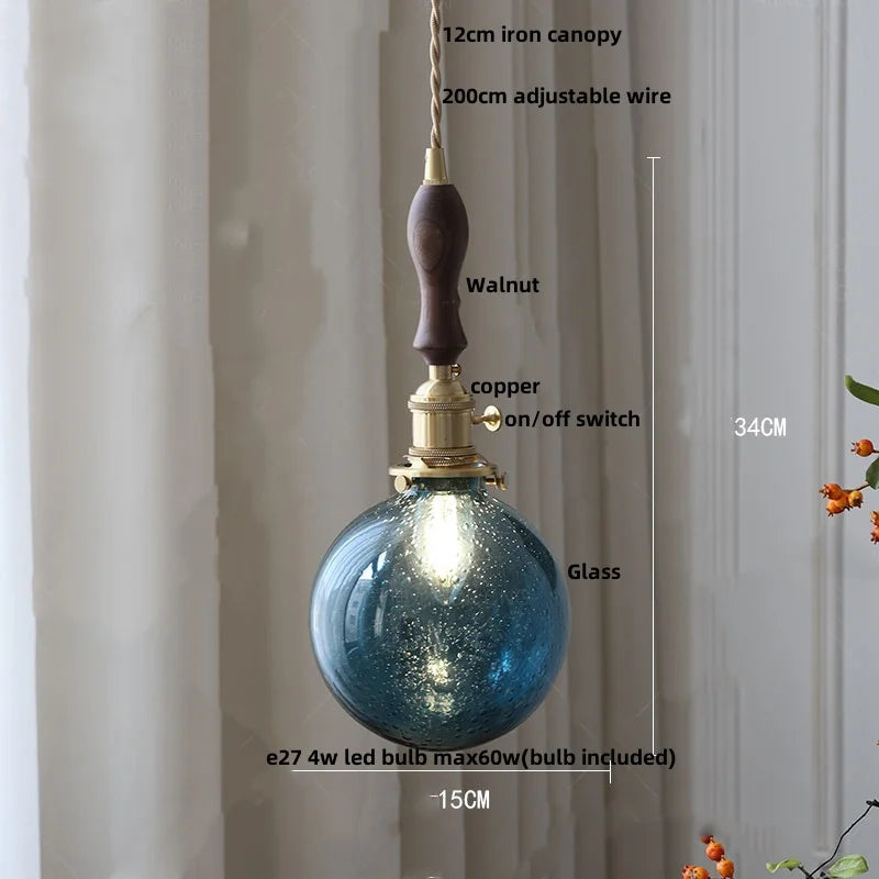 DecorBites™ Bubble Glass Ball LED Pendant Lamp with Copper Knob Switch - Nordic Modern Home Decor