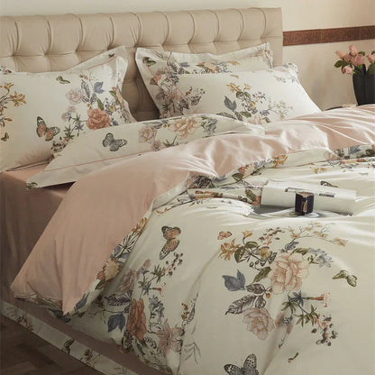DecorBites™ Butterfly Blooming Flowers Print 100% Egyptian Cotton Bedding Set