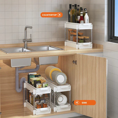 DecorBites™ 2 Tier Sliding Drawer Organizer for Kitchen & Bathroom Cabinet