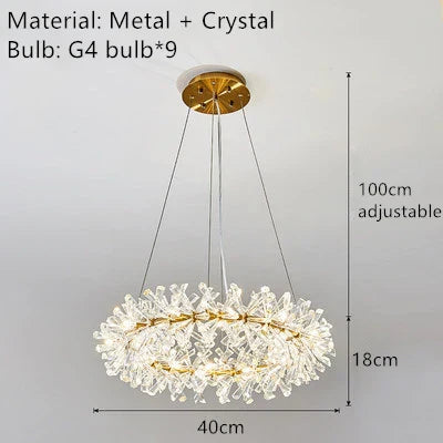 DecorBites™ Crystal Chandelier Flower Luxury Round Rings Hang Lamp for Indoor Spaces