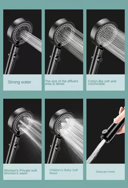 DecorBites™ Black Round Shower Head 6 Modes High Pressure Hand-held Knobs Water Stop