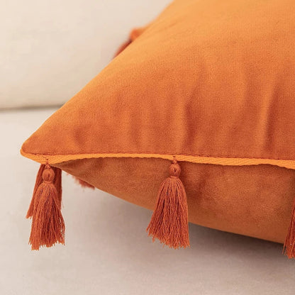 DecorBites™ Boho Tassel Fringe Orange Pillow Covers Pack for Home Decor