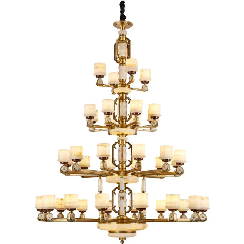 DecorBites™ All Copper Jade Chandelier, Modern Chinese Style for Living Room, Bedroom, Dining Room.