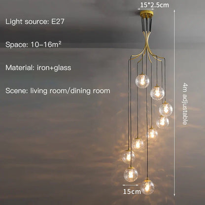 DecorBites™ Glass Ball LED Chandelier, Modern Minimalist Loft Villa Staircase Decor