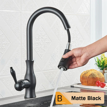 DecorBites™ Brushed Nickel Kitchen Faucet Pull Out Single Handle Mixer Tap