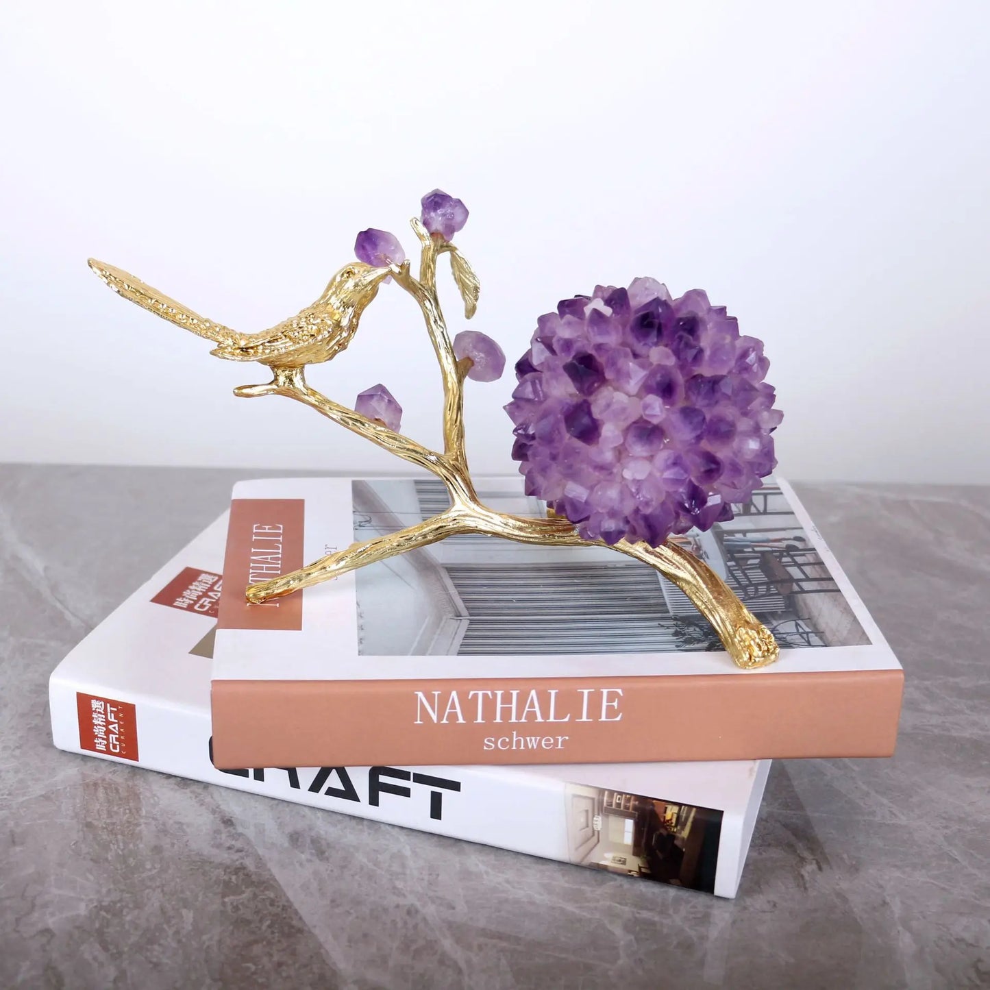 DecorBites™ Amethyst Flower Ball Bird Sculpture Desk Decoration